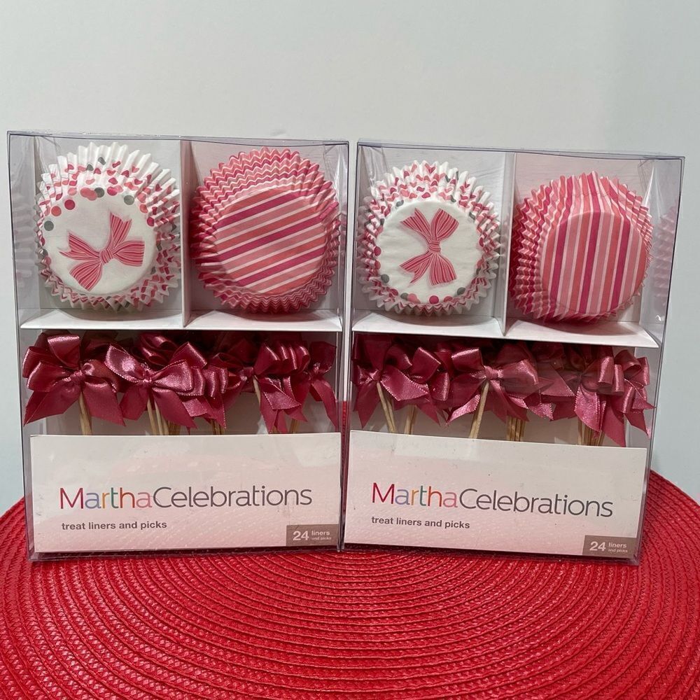 Martha Stewart Celebrations Cupcake Liners and Picks Pink Ribbons 48 of each NWT